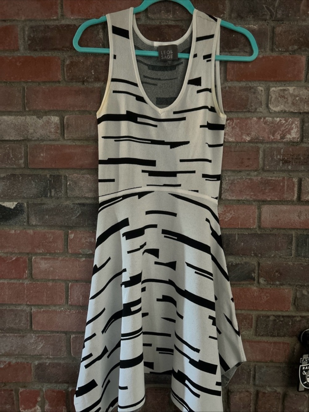 Black & White Sleeveless Fit-and-Flare Dress by Leo and Sage geometric features